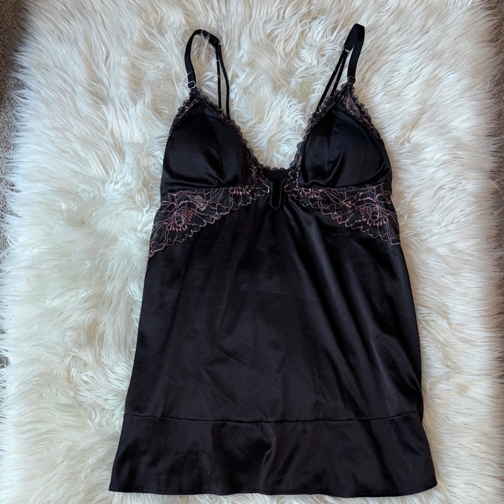 Auden Black Chemise with Pink Lace Accents